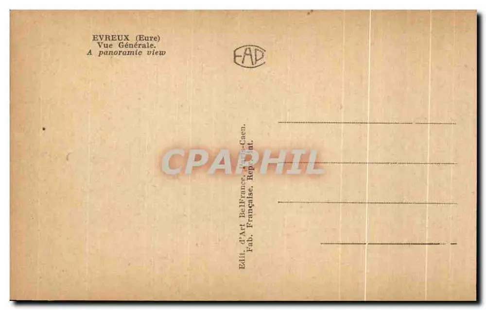Evreux (Eure) — Vista Geral — Edição d'Art Bell'France-Caen - Verso
