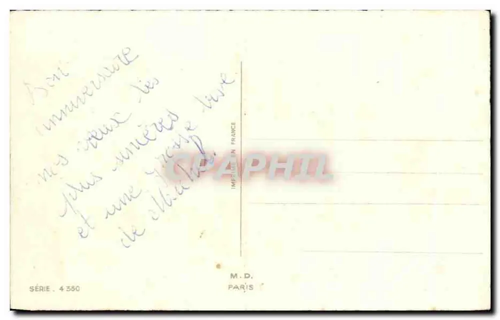 Blütenstrauß aus Paeonien in einem Korb — Geburtstagskarte — M.D. Paris, Serie 4350 - Rückseite