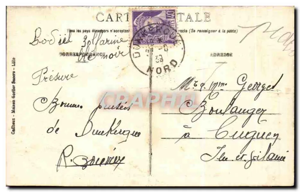 Dunkerque — Rue Clémenceau (vers l'Hôtel de Ville) — E.C. - Rückseite