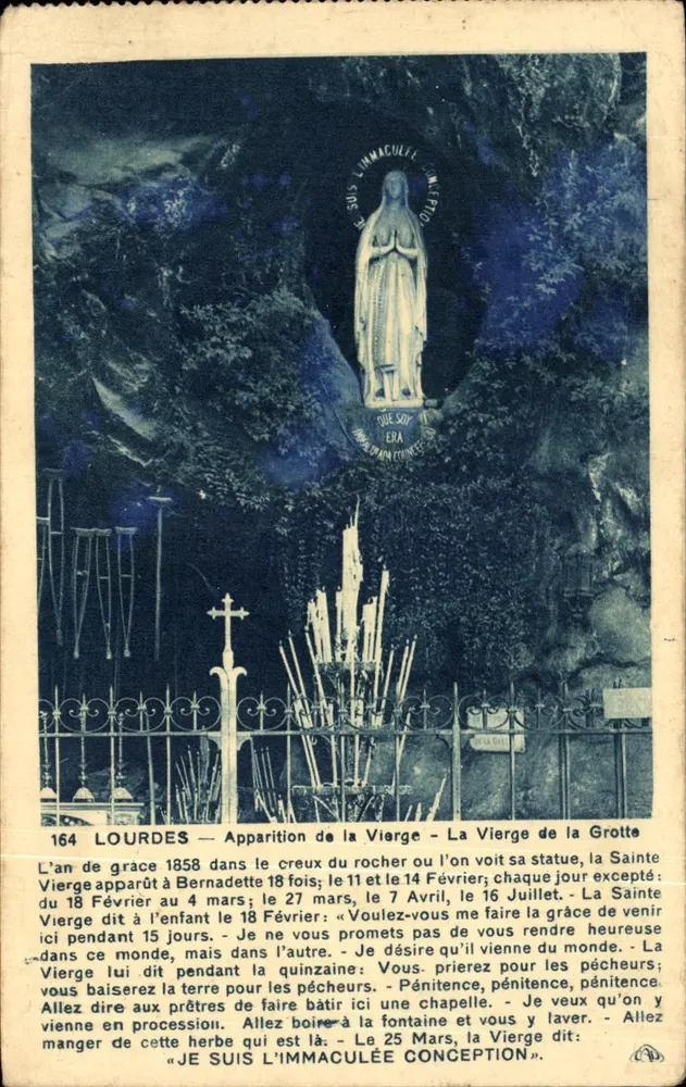 Lourdes — Erscheinung der Jungfrau — Die Jungfrau der Grotte — Verlag: C.P. (gedruckt auf der Karte) - Vorderseite