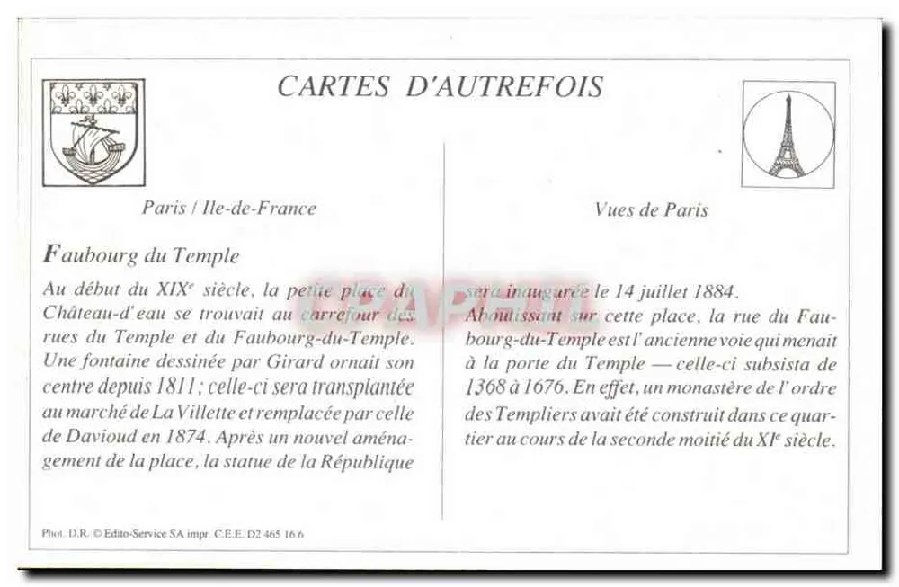 Paris - Der Faubourg du Temple und die Place de la République — C.M. — n°905 - Rückseite
