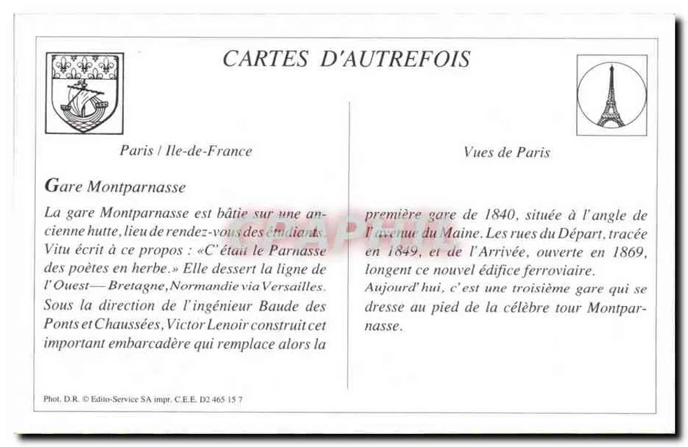 Paris — Estação Montparnasse — Edição E. L., Paris, n°82 - Verso
