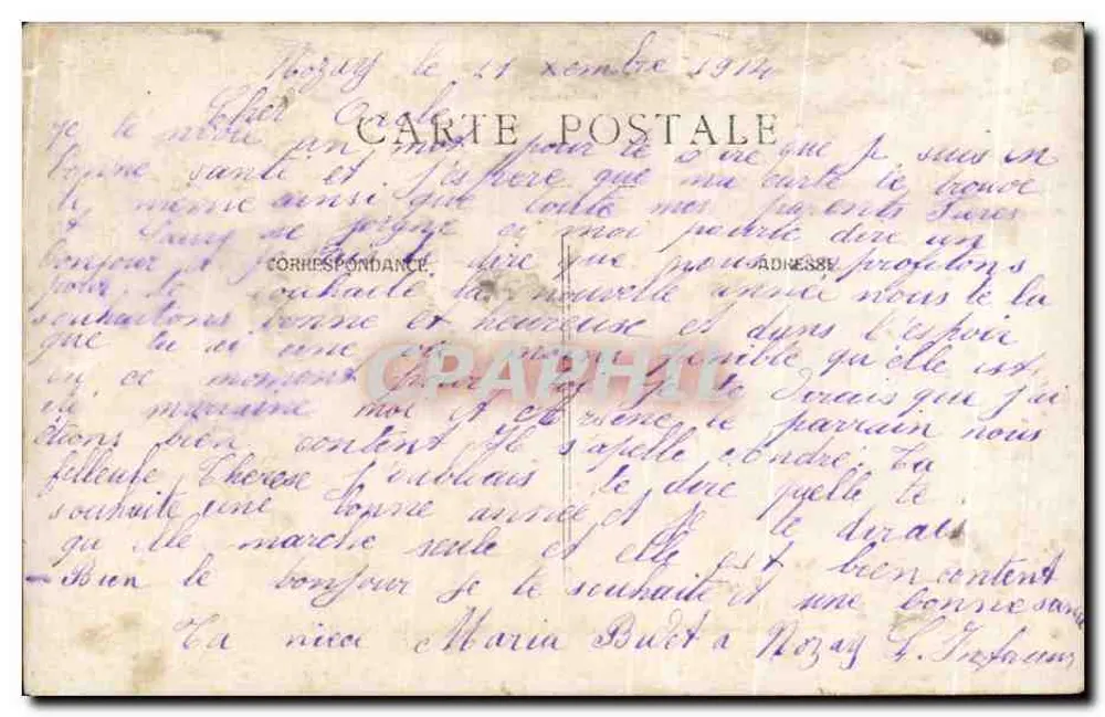Mädchen in Karohemd — Tozny, datiert 11. November 1914 — Handschriftliche Korrespondenz - Rückseite