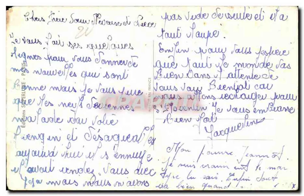 Enfants près d'une voiture — scène humoristique avec texte imprimé et manuscrit — éditeur Janser - Verso