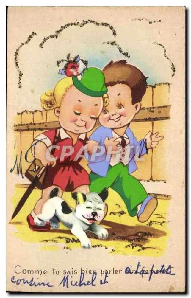 Kinder und Hund — Spiel Szene — Verlag nicht sichtbar - Vorderseite