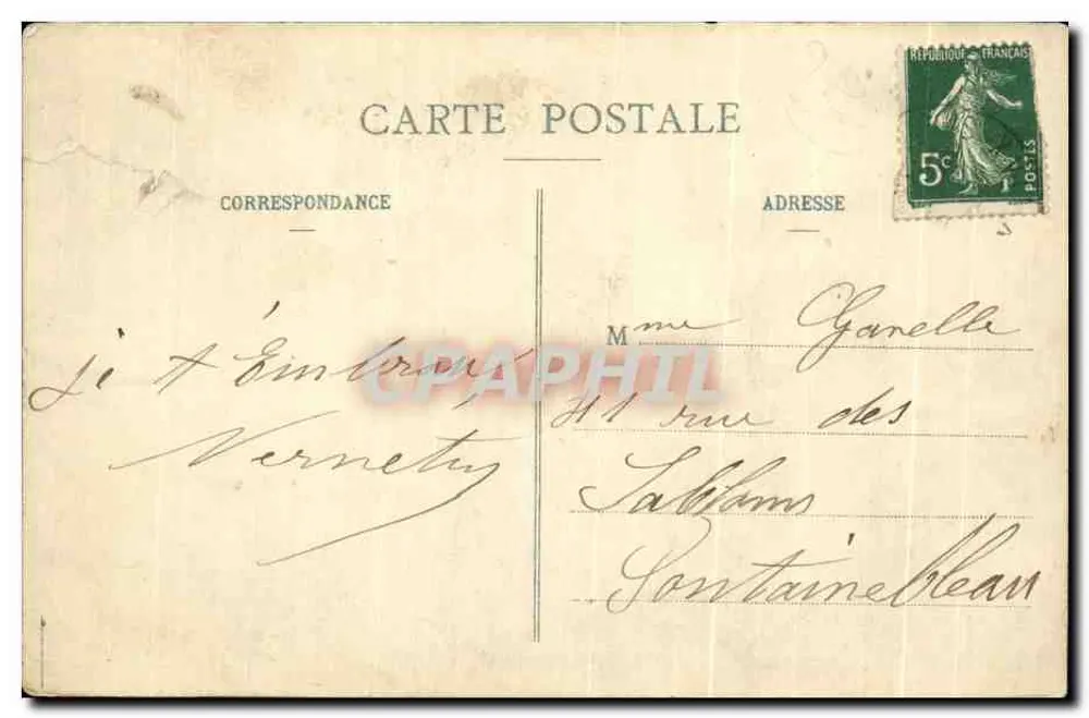 Szene einer überschwemmten Straße — Mann trägt eine Frau — Zeichnung von J. N. mit gedrucktem Text und Signatur 'J. N.' unten rechts - Rückseite