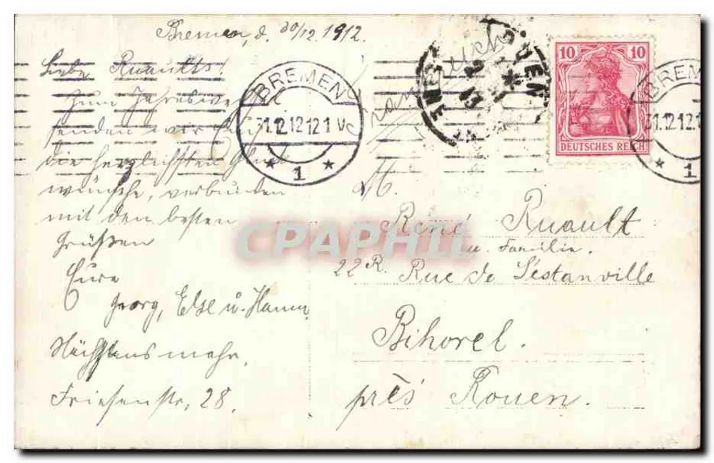 Frau und Kind auf Bank — Park — Bremen, 26. Februar 1912 - Rückseite
