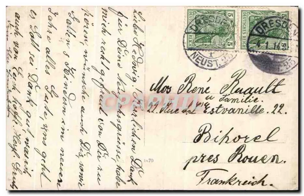 Kinder auf Schlitten — Neujahrssiegel 1914 — unbekannter Verleger - Rückseite