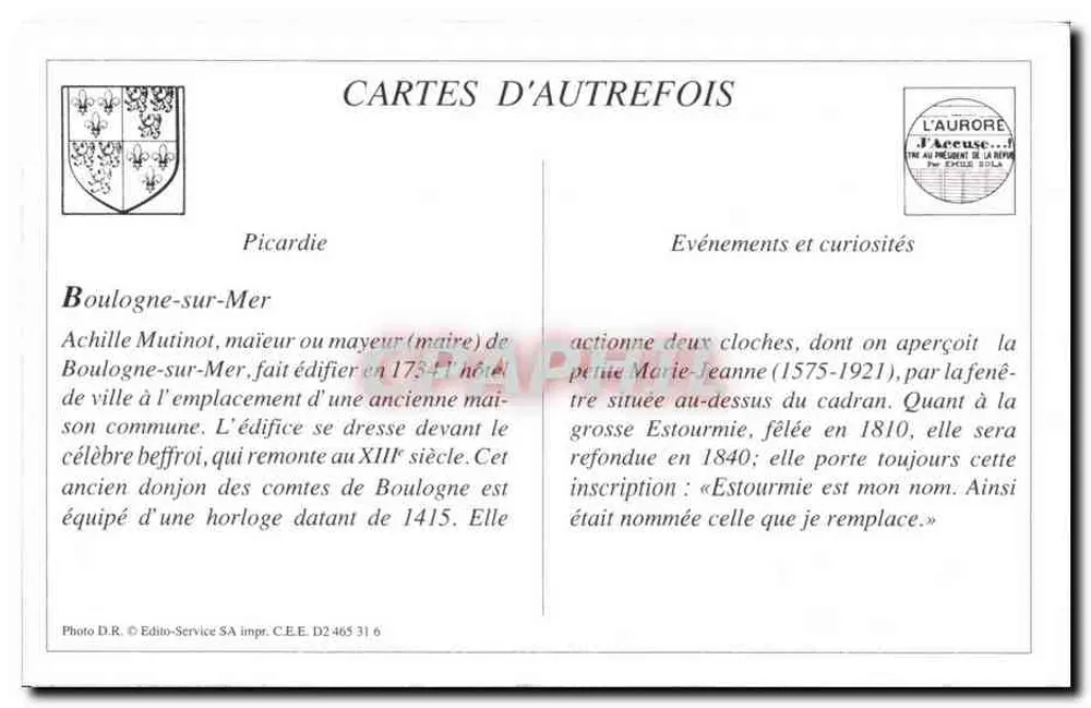 Boulogne-sur-Mer — Rathaus und Glockenturm — Cartes d'Autrefois - Rückseite