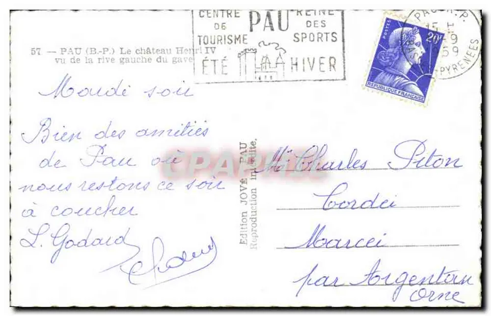 Pau — Ansicht des Schlosses Henri IV von der linken Seite des Gave — Édition Jové, Pau - Rückseite