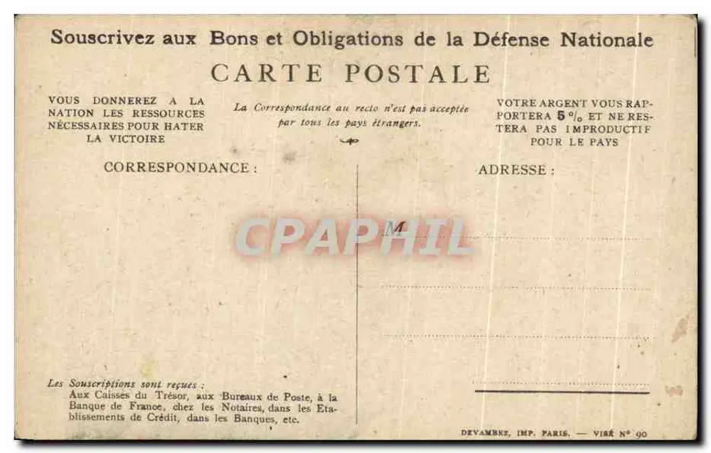 Soldat in Aktion — Patriotischer Slogan — Devambez, Imp. Paris, N° 90 - Rückseite