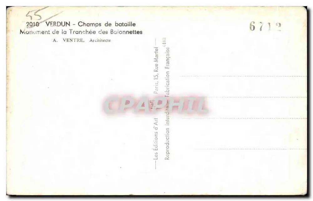 Verdun — Schlachtfelder — Denkmal der Baionettengräben — A. Ventre, Architekt - Rückseite