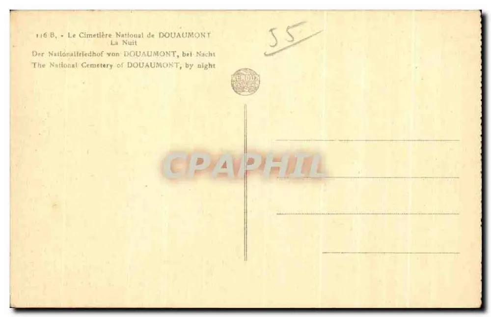 Nationalfriedhof von Douaumont — Nacht — Verlag Berdil, Nr. 116 B - Rückseite