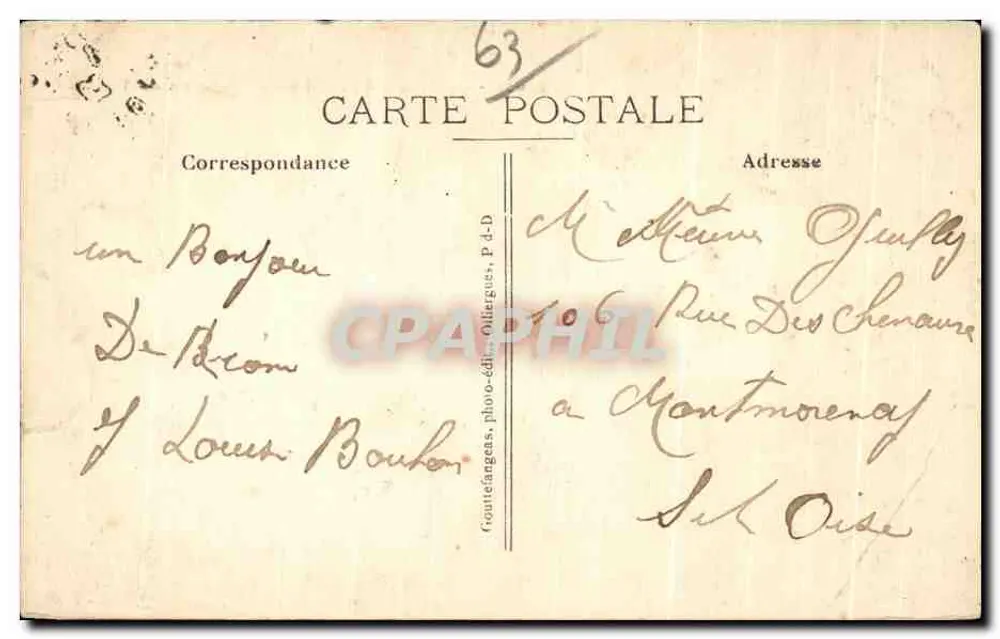 Schloss Tourneuf — L'Auvergne — G. d'O. - 1188 - Rückseite