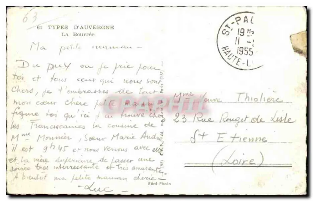 Scène de soirée à la campagne — La Bourrée d'Aubergno — éditeur Réal-Photo, n°61 - Verso