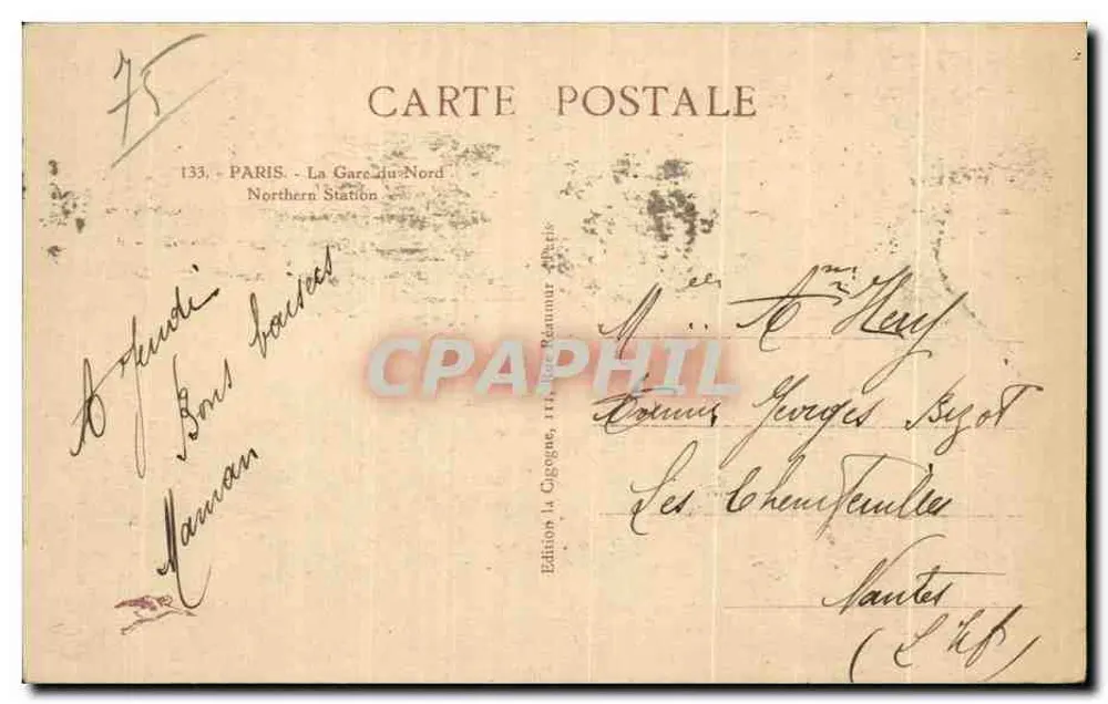Paris - La Gare du Nord — Edition La Cigogne, Paris - Rückseite