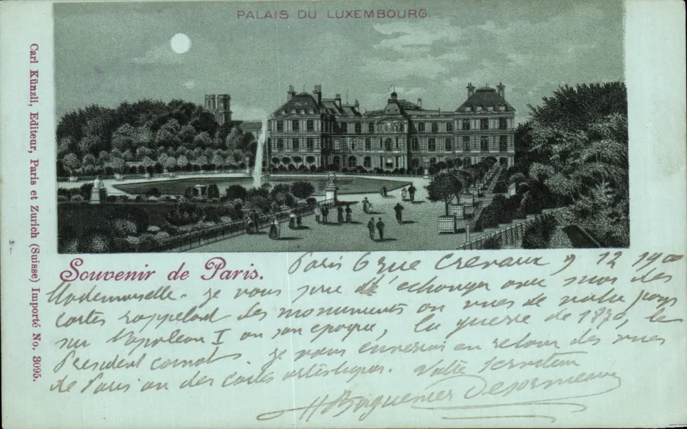 Palácio do Luxembourg — Paris — Carl Künzli, Paris e Zurique (Suíça), Importado No. 3096. - Frente