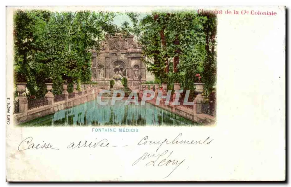 Fontäne Medicis — Paris — Foto-Karte & Schokolade der Kolonialgesellschaft - Vorderseite