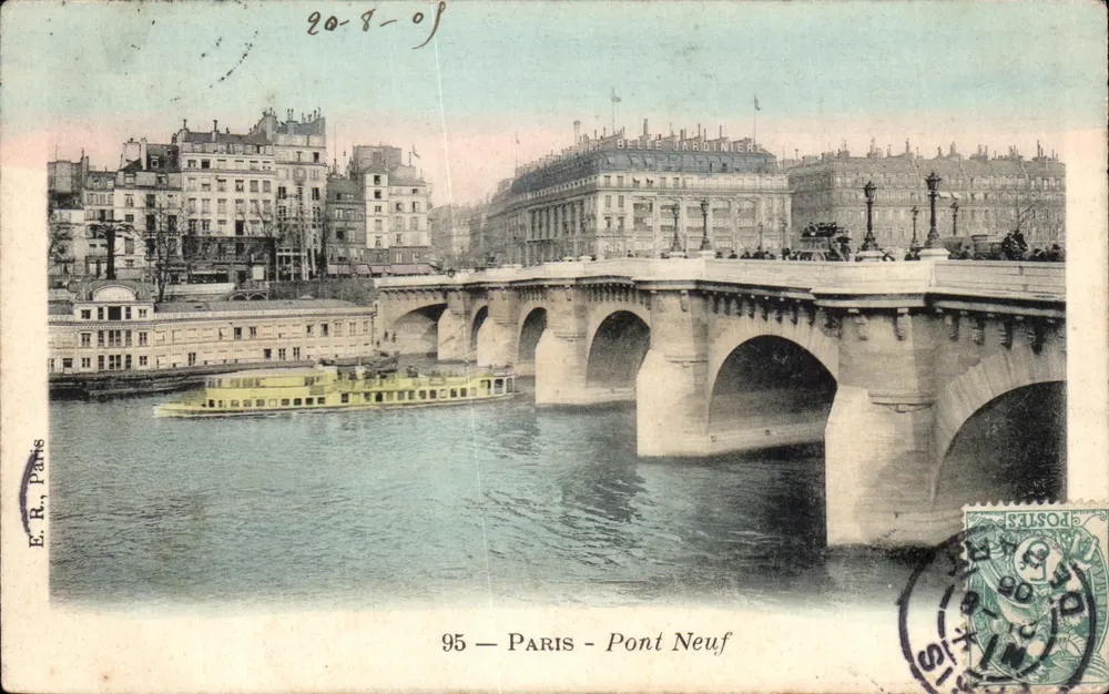 Paris - Pont Neuf — Ansicht des Flusses mit Boot — E.R., Paris, n°95 - Vorderseite