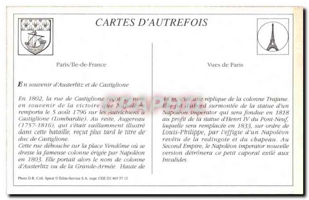 Paris — La Rue Castiglione und die Vendôme-Säule — LL. - Rückseite