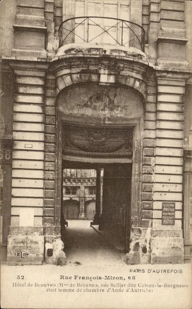 Hôtel de Beauvais — Rue François-Miron, 68 — Paris d'autrefois — E.D. n°52 - Vorderseite