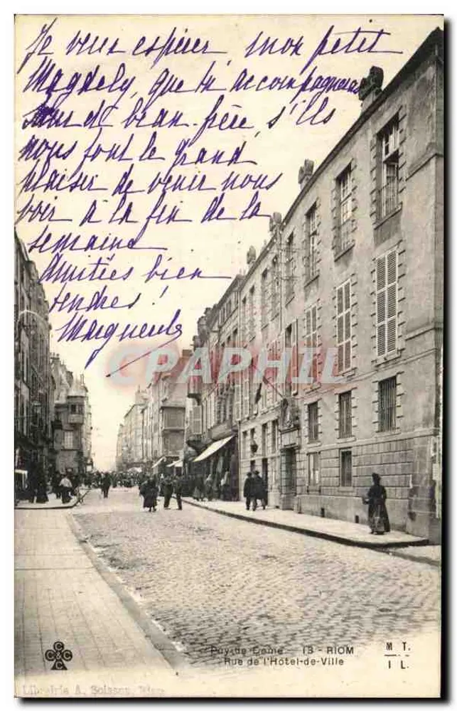 Riom — Rue de l'Hôtel-de-Ville — Buchhandlung A. Solasson, Riom - Vorderseite