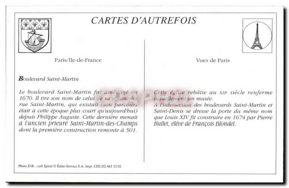 PARIS — Boulevard Saint-Martin — Édito-Service S.A. n° 26 - Verso
