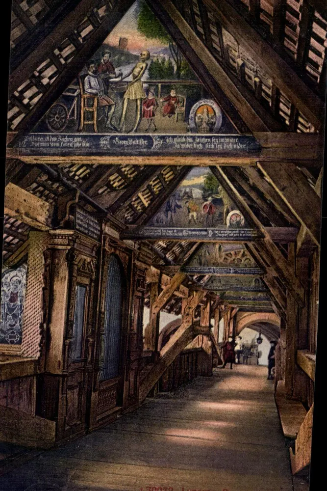 Luzern - Spreuerbrücke — visão interna da ponte de madeira com frescos — Édition Photo Glob, Zürich, n° 30072 - Frente