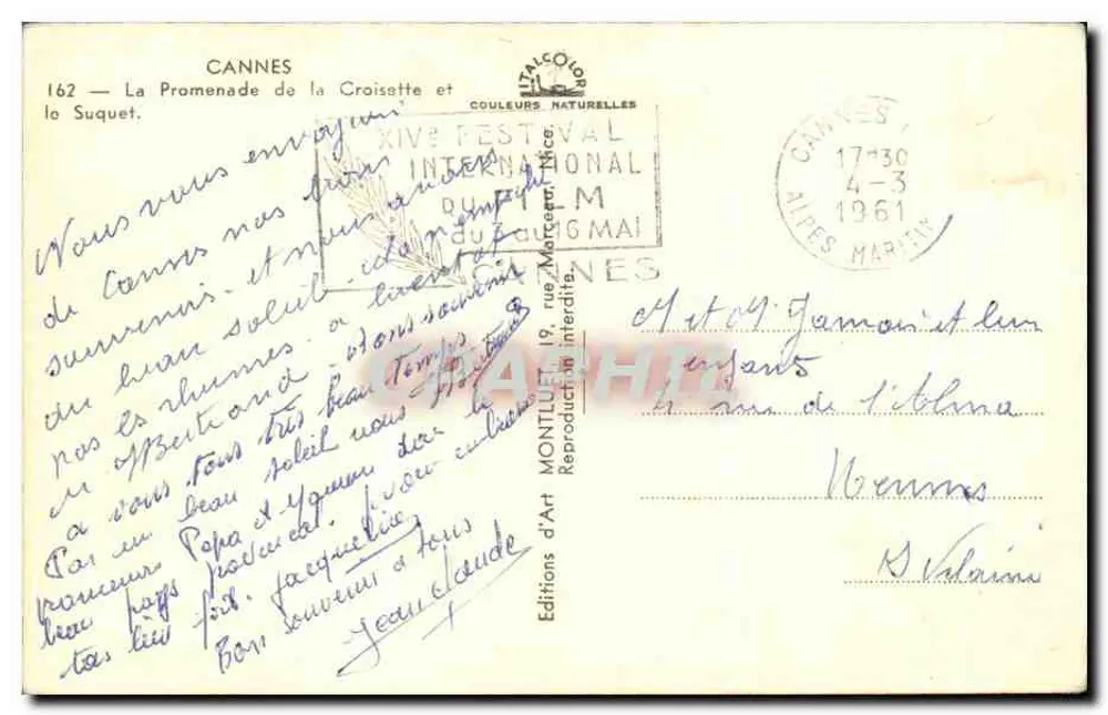 Cannes — Die Promenade de la Croisette und der Suquet — Éditions d'Art Montluçon, n° 162 - Rückseite