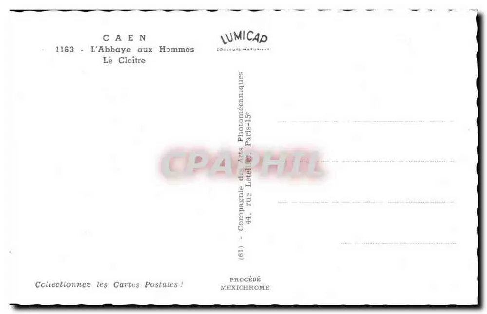 Abbaye aux Hommes — Caen — wydawca LUMICAP - Rewers