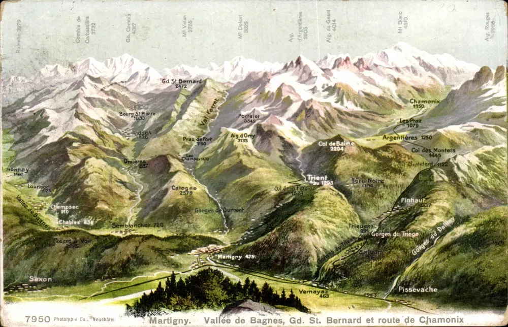 Tal von Bagnes, Grosser St. Bernard und Route nach Chamonix — Phototypie Co., Neuchâtel - Vorderseite