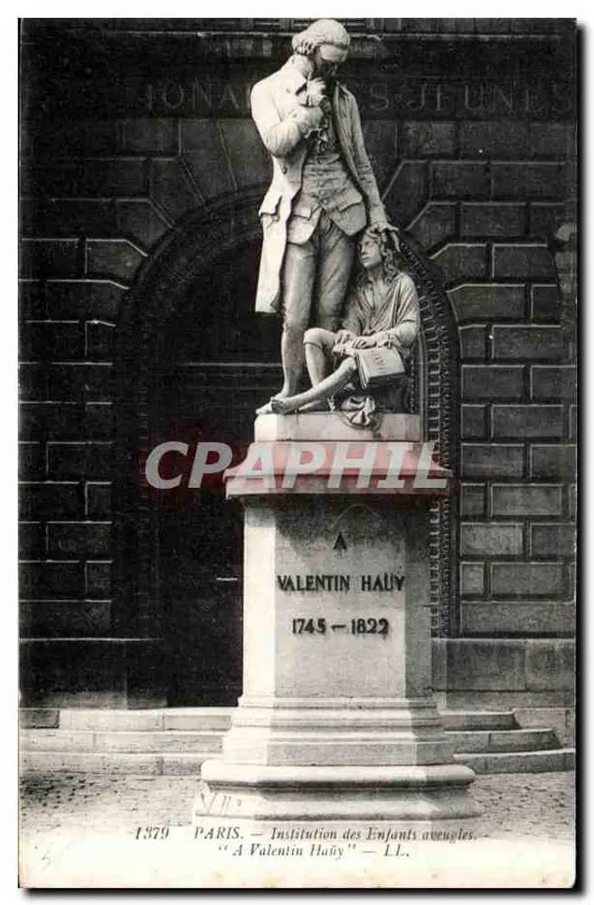 Paris — Institution des Enfants aveugles — Statue von Valentin Haüy — Verlag LL. - Vorderseite