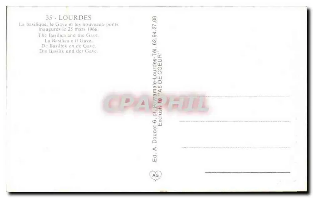 Lourdes — Basilika, der Gave und die neuen Brücken — Ed. A. Doucet, n°35 - Rückseite