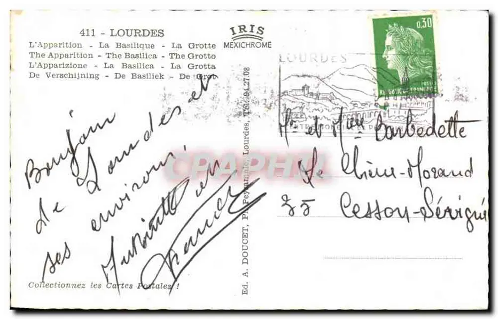 Lourdes — Apparizione della Vergine Maria — Ed. A. Doucet, Mexichrome - Verso
