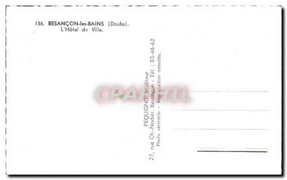 Besançon-les-Bains — Ansicht des Rathauses — Verlag PEQUIGNOT - Rückseite