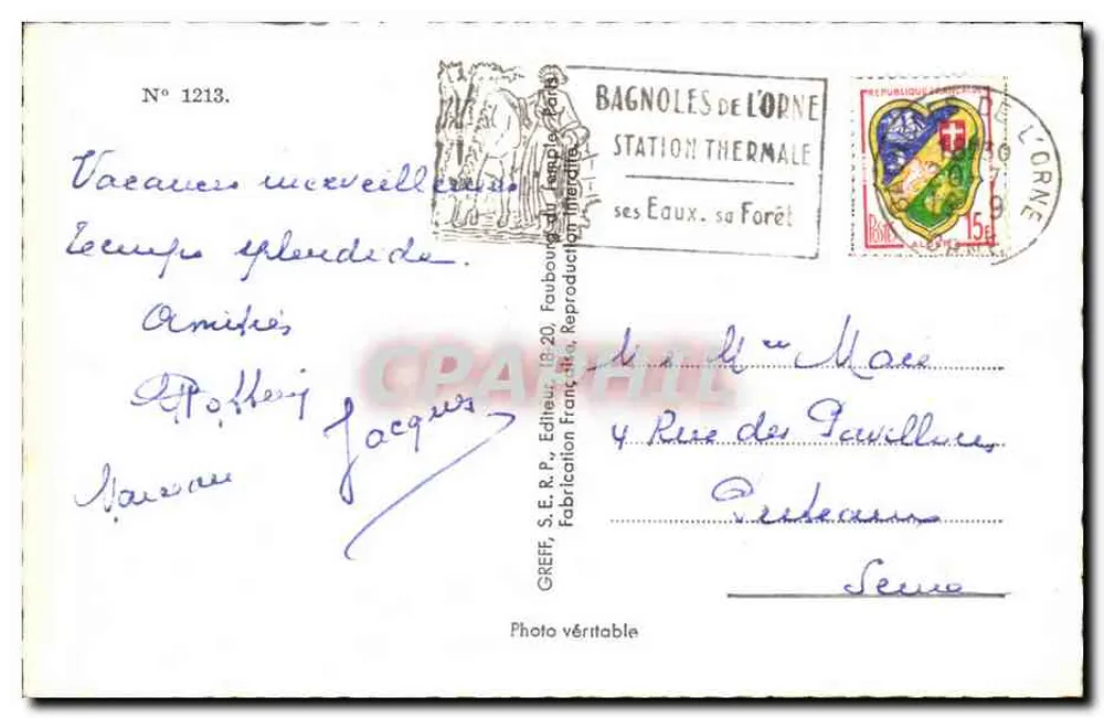 Bagnoles-de-l'Orne — Lembrete — Editor Creff, n° 1213 - Verso