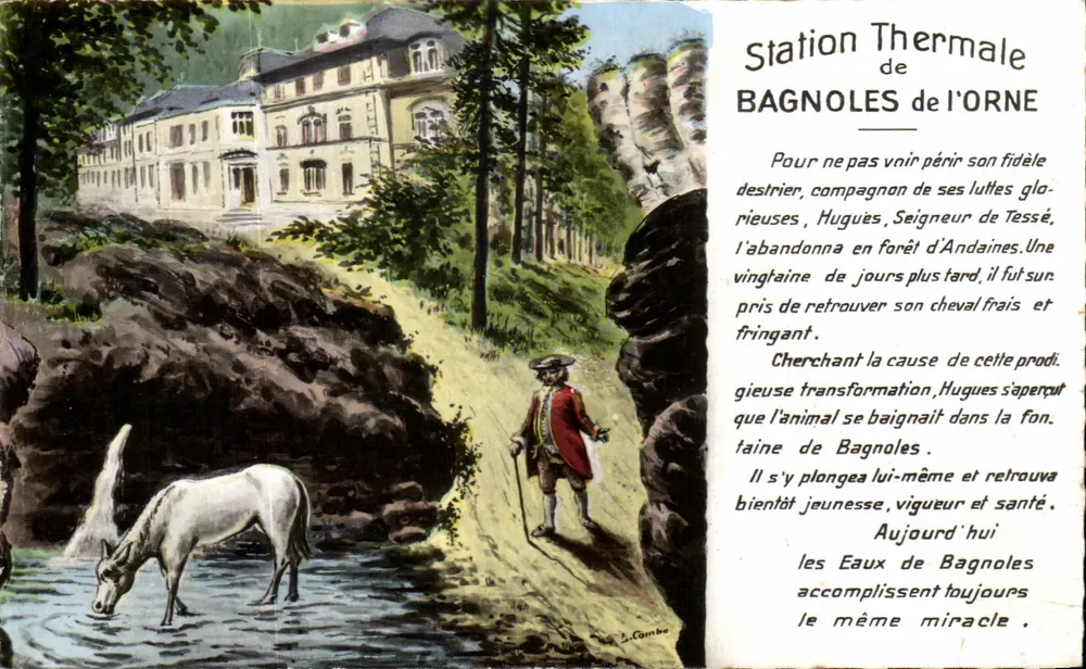 Therme von BAGNOLES-de-l'ORNE — Sage von einem Pferd und einem Mann — J. Combe - Vorderseite