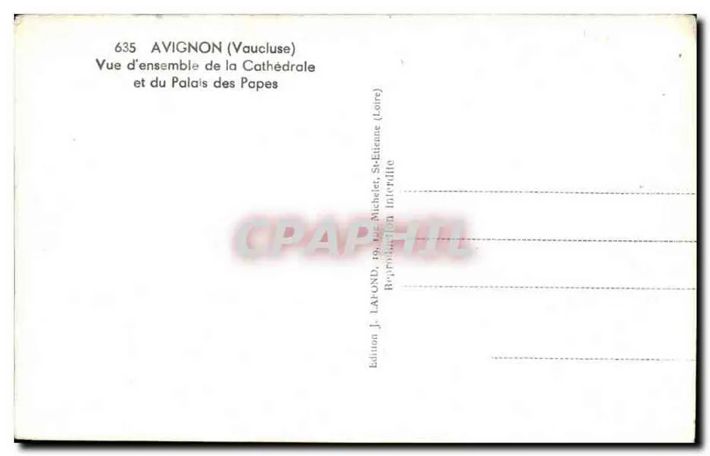 Avignon (Vaucluse) — Überblick über die Kathedrale und das Palast der Päpste — Edition J. Lafond, St-Etienne (Loire) - Rückseite
