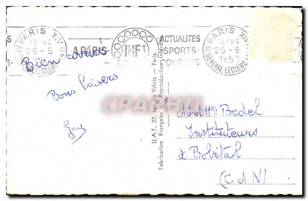 Paris - O Arco do Triunfo — editor U.A.T. 27, rue de Valois - Verso