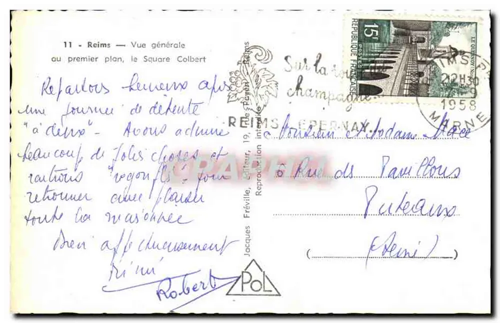 Reims — Vue générale au premier plan, le Square Colbert — éditeur Jacques Fréville, n°11 - Rewers
