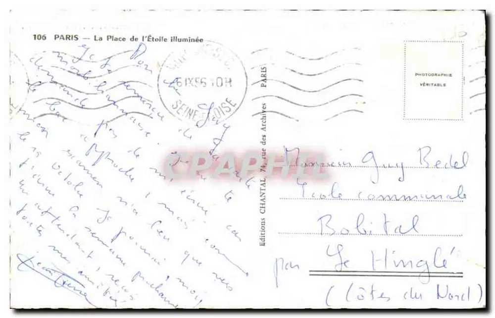Paris — A Place de l'Étoile iluminada — Éditions Chantal, n°106 - Verso