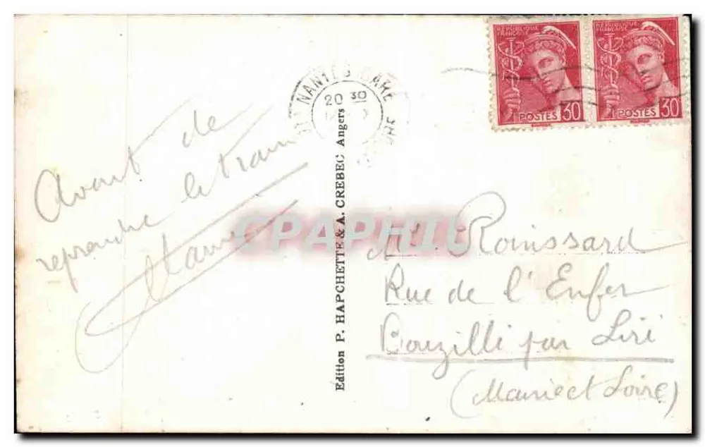 Angers - Maison d'Adam, Antikes Logis des 17. Jahrhunderts — Ausgabe P. Hapchette & A. Crébec - Rückseite