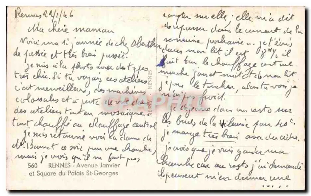 Rennes - Square du Palais St-Georges — Ansicht von einem Balkon — Verlag Loïc - Rückseite