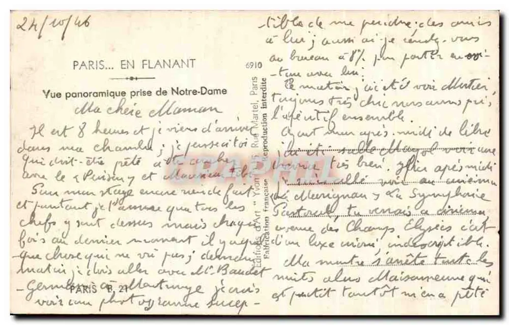 Paris... beim Spazieren — Panoramablick vom Notre-Dame — Éditions d'Art 'Yvon' Paris - Rückseite