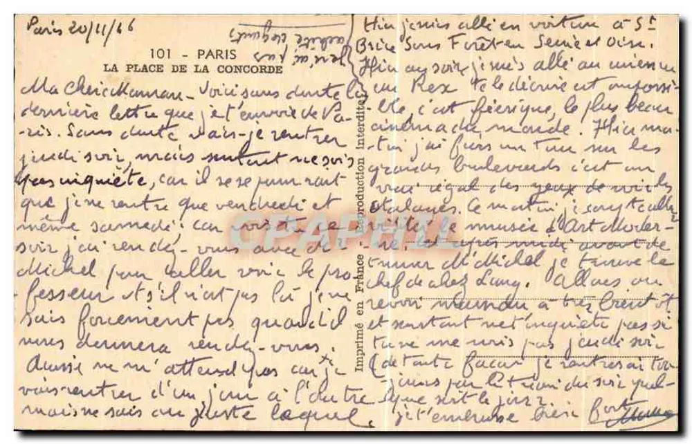 Place de la Concorde — Obélisque e Torre Eiffel no fundo — Editor FOUQUET, n° 101 - Verso