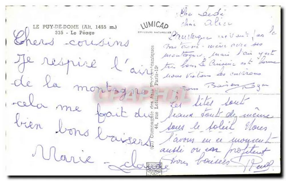Le Puy-de-Dôme — Vista do cume com o teleférico e a estação do Péage — Lumicap - Verso