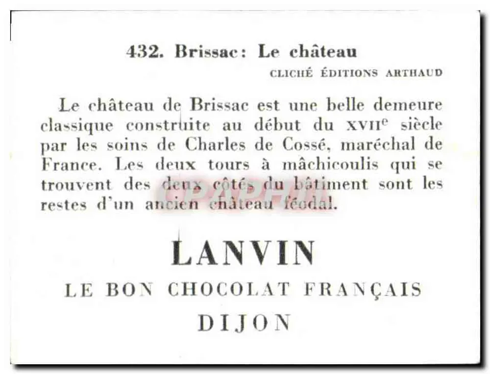 Brissac : o castelo — Album « La France en Images » 4e série — Chocolat Lanvin, Dijon - Verso