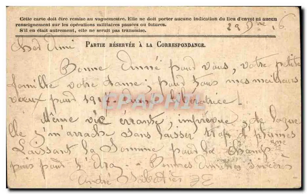 Correspondência das Forças da República — Carta em franquia — Stern & marcador - Verso