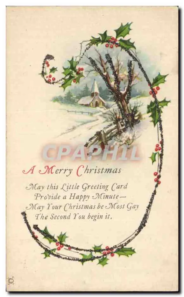 Weihnachtskarte — Efeu-Verzierung — Grußtext - Vorderseite