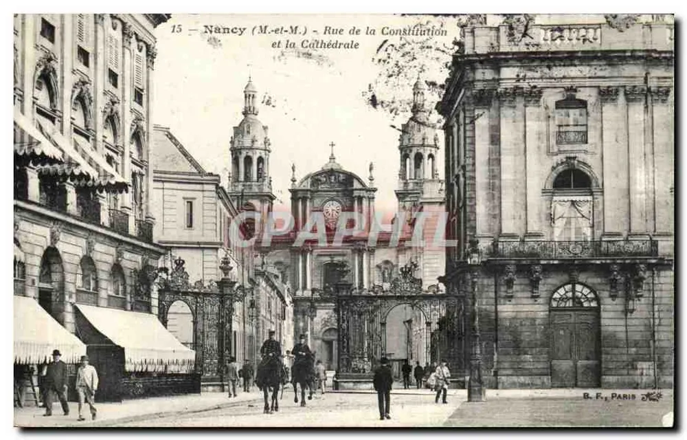 Nancy (M.-et-M.) – Rue de la Constitution e a Catedral — B. F., Paris - Frente